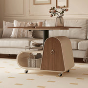 Modern Extendable Coffee Table with Walnut Finish Top and Hidden Storage Rolling Table